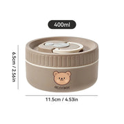 Essentials House Brown 400ML Microwave Sealed 304 Stainless Steel Thermal Bento Lunch Box Large Capacity Cute Insulated Food