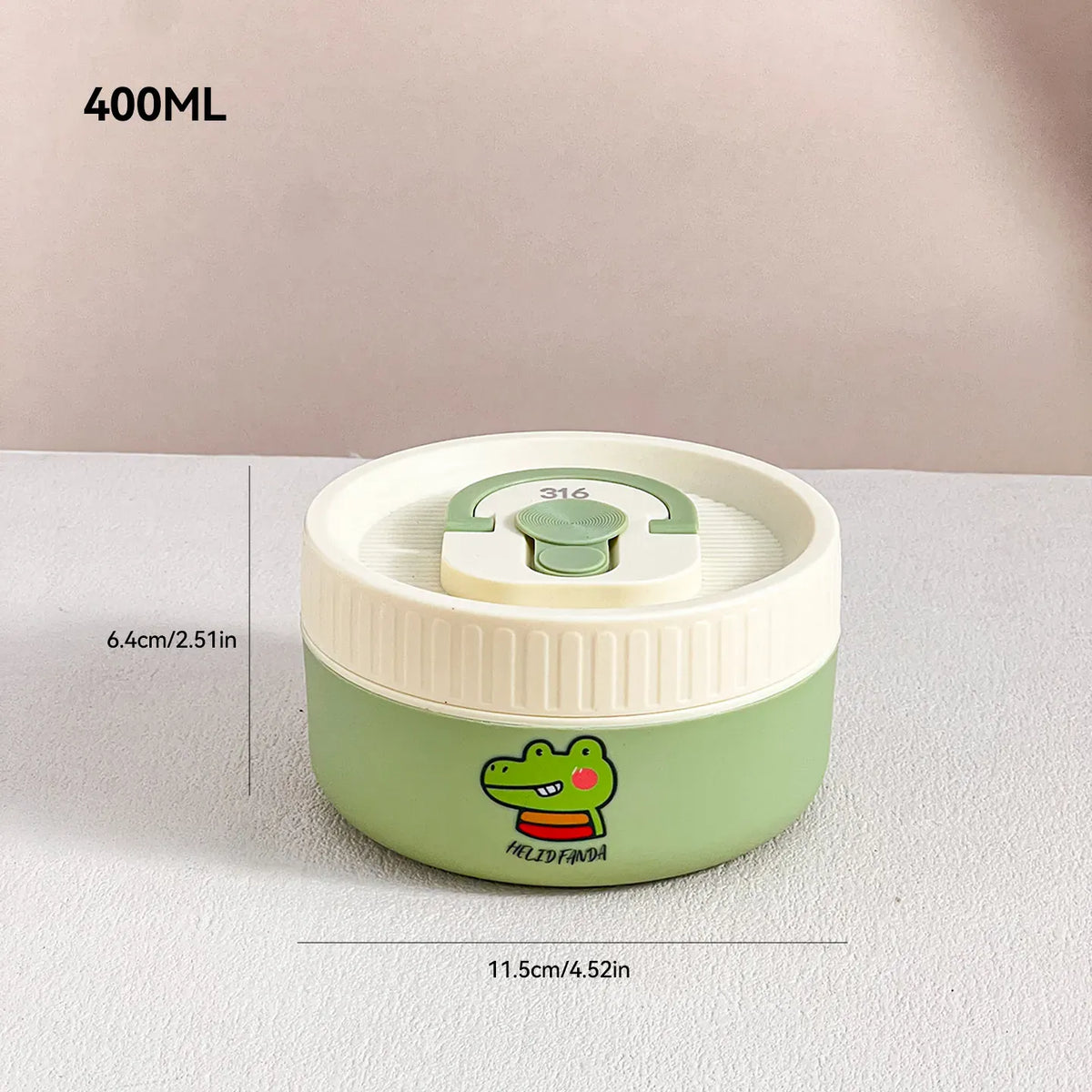 Essentials House Green 400ML Microwave Sealed 304 Stainless Steel Thermal Bento Lunch Box Large Capacity Cute Insulated Food