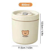 Essentials House Off White 800ml 1 Microwave Sealed 304 Stainless Steel Thermal Bento Lunch Box Large Capacity Cute Insulated