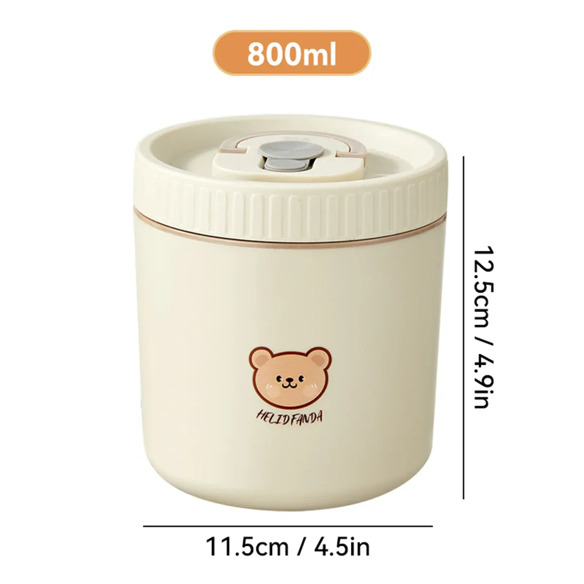 Essentials House Off White 800ml 1 Microwave Sealed 304 Stainless Steel Thermal Bento Lunch Box Large Capacity Cute Insulated