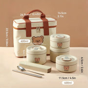 Essentials House Off White 2000ml Microwave Sealed 304 Stainless Steel Thermal Bento Lunch Box Large Capacity Cute Insulated