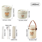 Essentials House Off White 1400ml Microwave Sealed 304 Stainless Steel Thermal Bento Lunch Box Large Capacity Cute Insulated