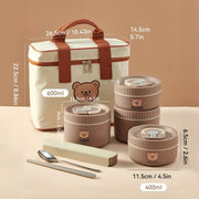 Essentials House Brown 2000ML Microwave Sealed 304 Stainless Steel Thermal Bento Lunch Box Large Capacity Cute Insulated Food
