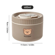 Essentials House Brown 600ML Microwave Sealed 304 Stainless Steel Thermal Bento Lunch Box Large Capacity Cute Insulated Food
