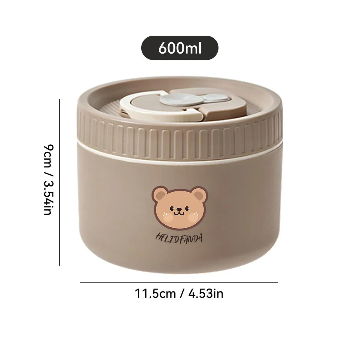 Essentials House Brown 600ML Microwave Sealed 304 Stainless Steel Thermal Bento Lunch Box Large Capacity Cute Insulated Food