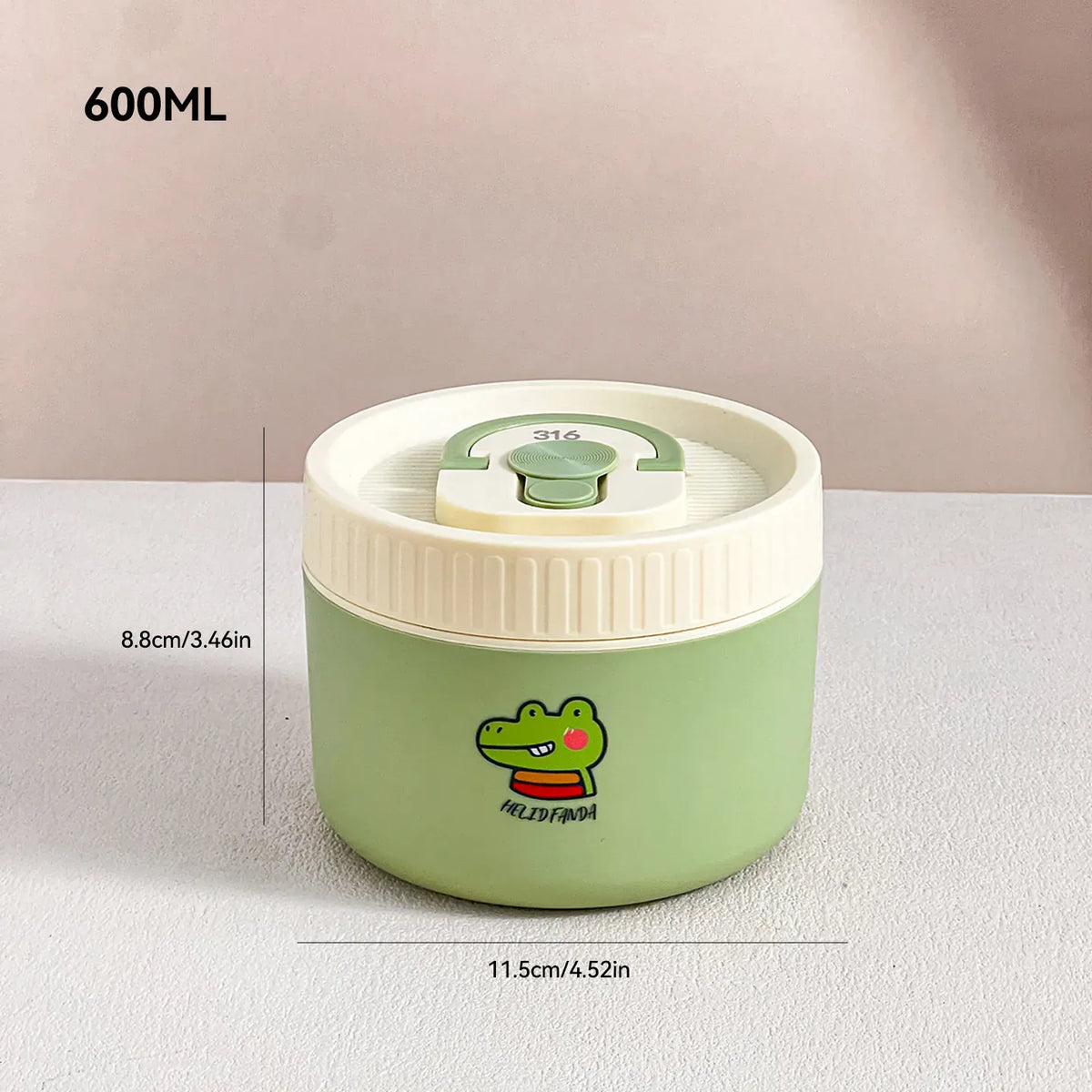 Essentials House Green 600ML Microwave Sealed 304 Stainless Steel Thermal Bento Lunch Box Large Capacity Cute Insulated Food