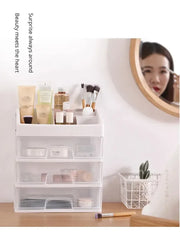 Alternate view of three-layer clear makeup and jewelry organizer