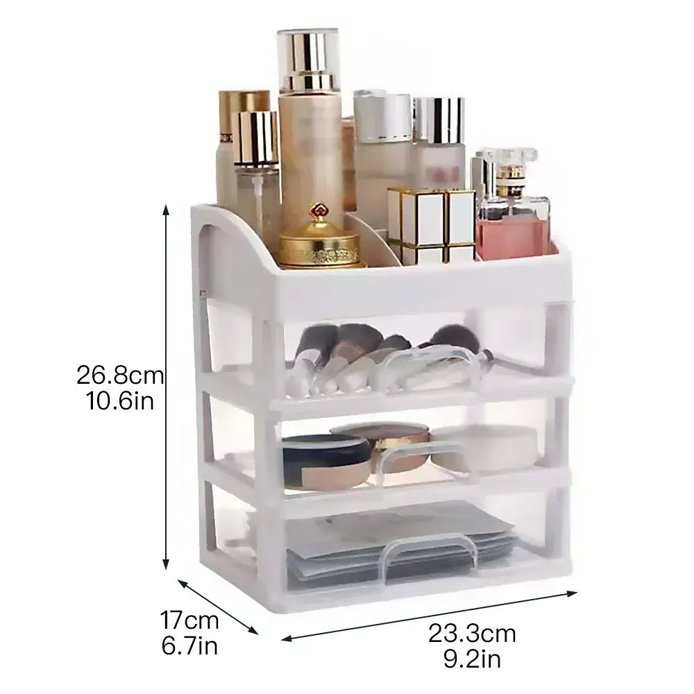 Alternate view of three-layer clear makeup and jewelry organizer