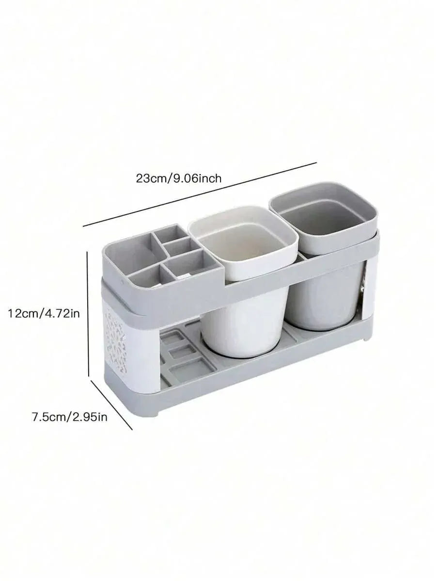 Dimensions of the gray toothbrush holder with two cups