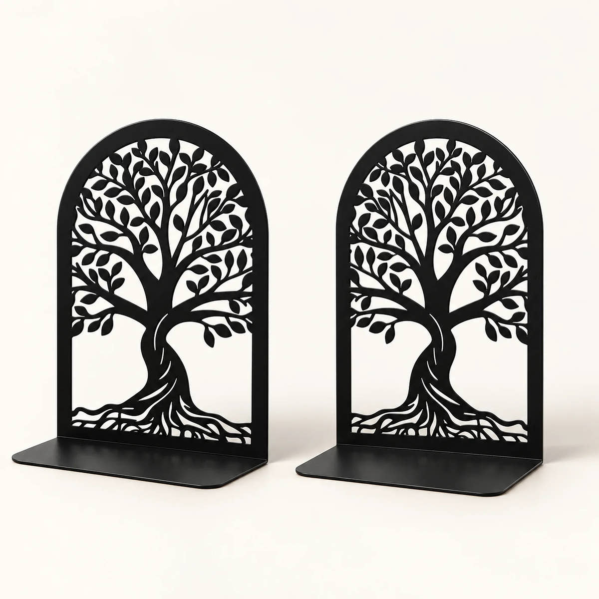 Pair of black Tree of Life metal bookends
