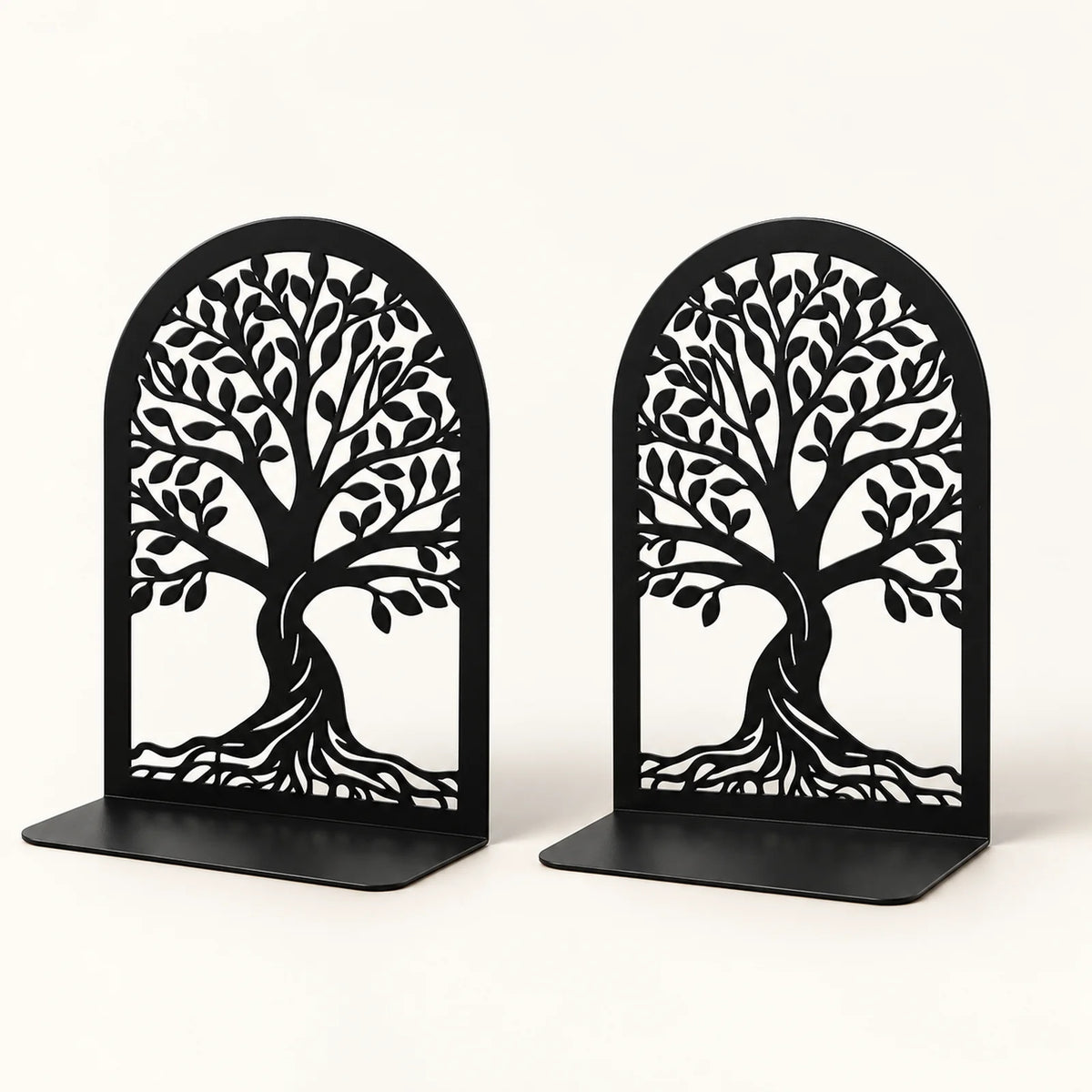 Pair of black Tree of Life metal bookends