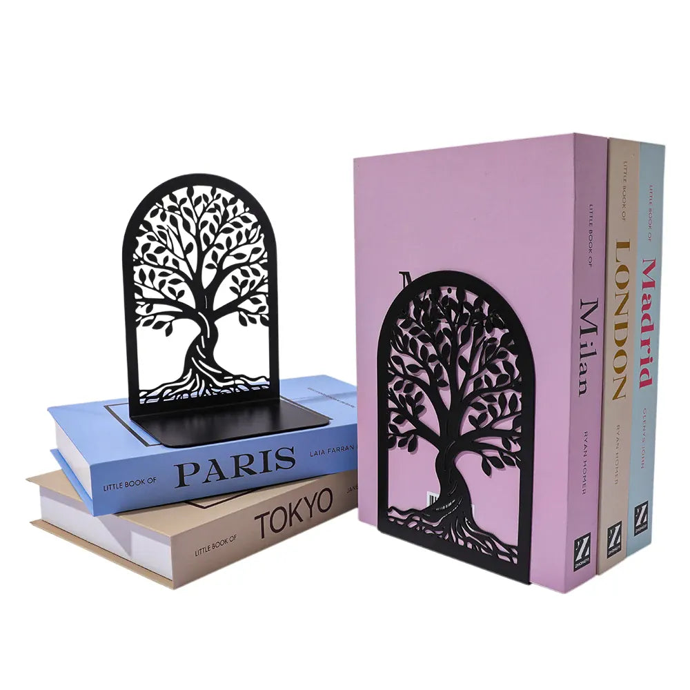 Alternate view of black Tree of Life metal bookends