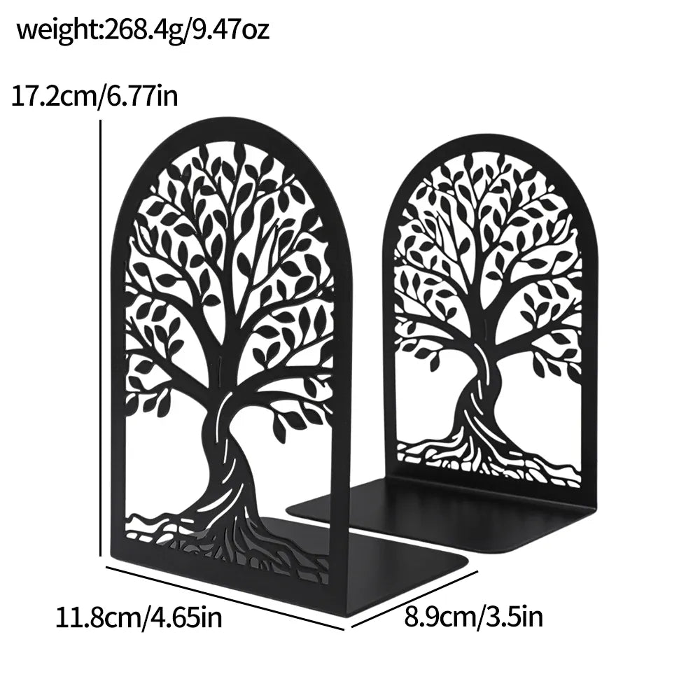 Alternate view of black Tree of Life metal bookends