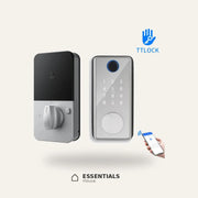 Tuya smart deadbolt with fingerprint reader, touchscreen keypad, TTLock app control, and interior locking mechanism.