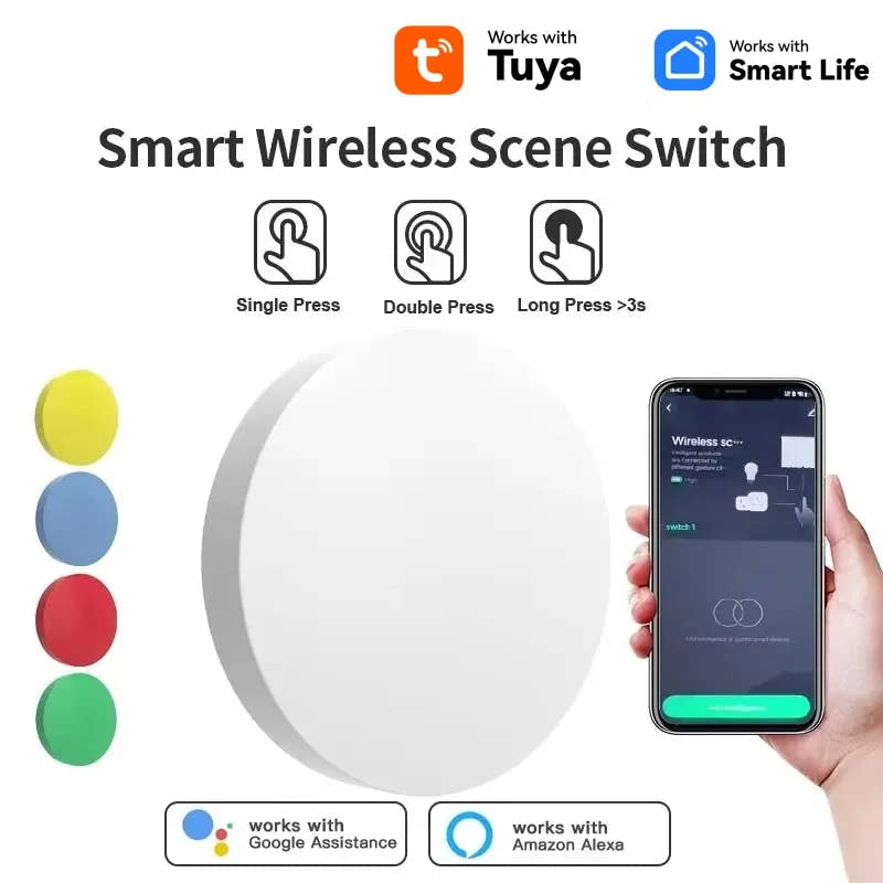 Essentials House Works with Tuya Zigbee Smart Wireless Scene Button Switch Remoter Multi-scene Linkage Support Alexa Goolge