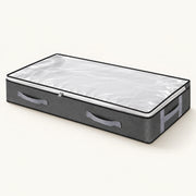 Grey quilted under-bed storage bag with clear lid