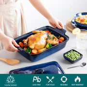 Essentials House Starry 3.8/1.9 Quart Blue Casserole Baking Dish large lasagna pan with lid Stoneware casserole with lid