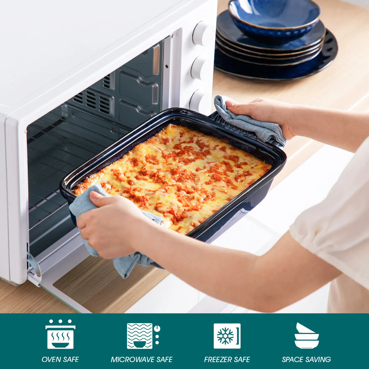 Essentials House Starry 3.8/1.9 Quart Blue Casserole Baking Dish large lasagna pan with lid Stoneware casserole with lid