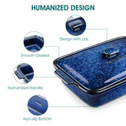 Essentials House Starry 3.8/1.9 Quart Blue Casserole Baking Dish large lasagna pan with lid Stoneware casserole with lid