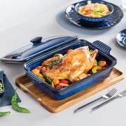 Essentials House Starry 3.8/1.9 Quart Blue Casserole Baking Dish large lasagna pan with lid Stoneware casserole with lid