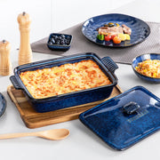Essentials House Starry 3.8/1.9 Quart Blue Casserole Baking Dish large lasagna pan with lid Stoneware casserole with lid