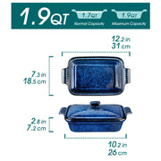 Essentials House 1.9 QT 7x10 Inch Starry 3.8/1.9 Quart Blue Casserole Baking Dish large lasagna pan with lid Stoneware