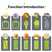 Guide showing vegetable chopper blades and accessory functions
