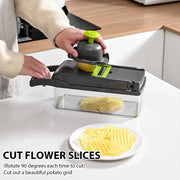 Hand guard used with the wave-cut attachment to prepare waffle-cut potato slices