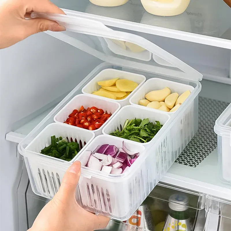 Essentials House Refrigerator Food Drain Fresh-keeping Box Ginger Garlic Onion Pepper Storage Box Fruit Vegetable Drain