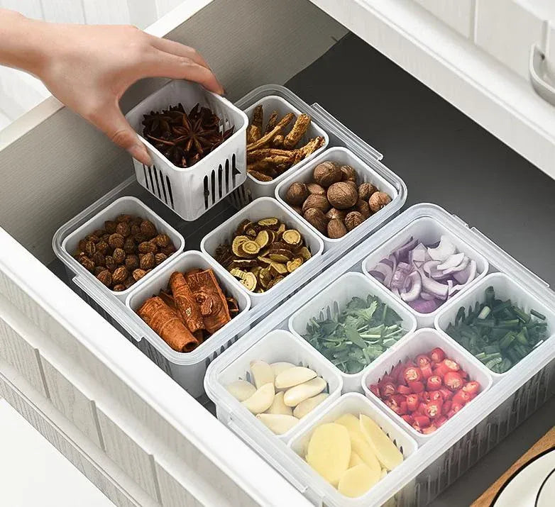 Essentials House Refrigerator Food Drain Fresh-keeping Box Ginger Garlic Onion Pepper Storage Box Fruit Vegetable Drain
