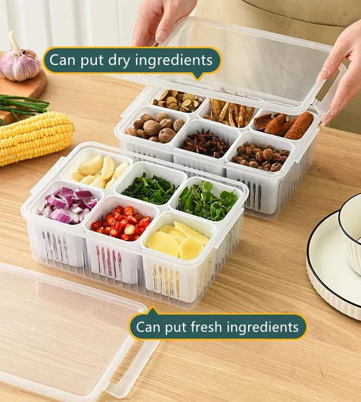 Essentials House Refrigerator Food Drain Fresh-keeping Box Ginger Garlic Onion Pepper Storage Box Fruit Vegetable Drain
