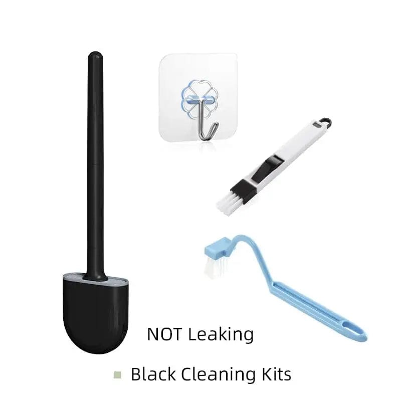 Black wall-mounted flexible toilet brush set