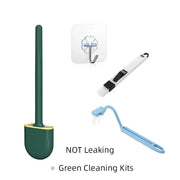 Green wall-mounted flexible toilet brush set