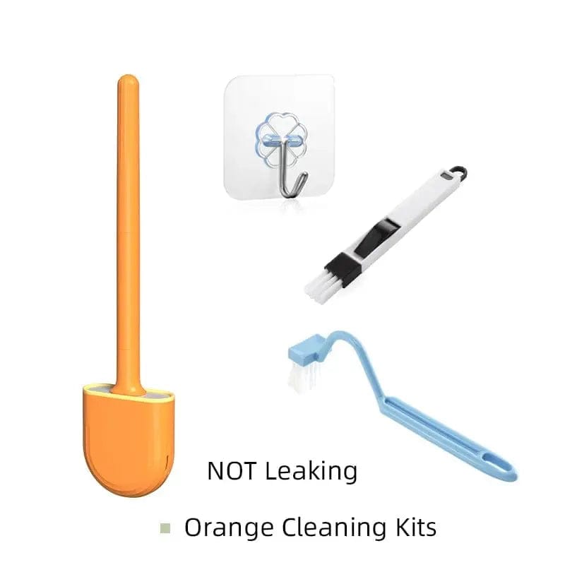 Orange wall-mounted flexible toilet brush set