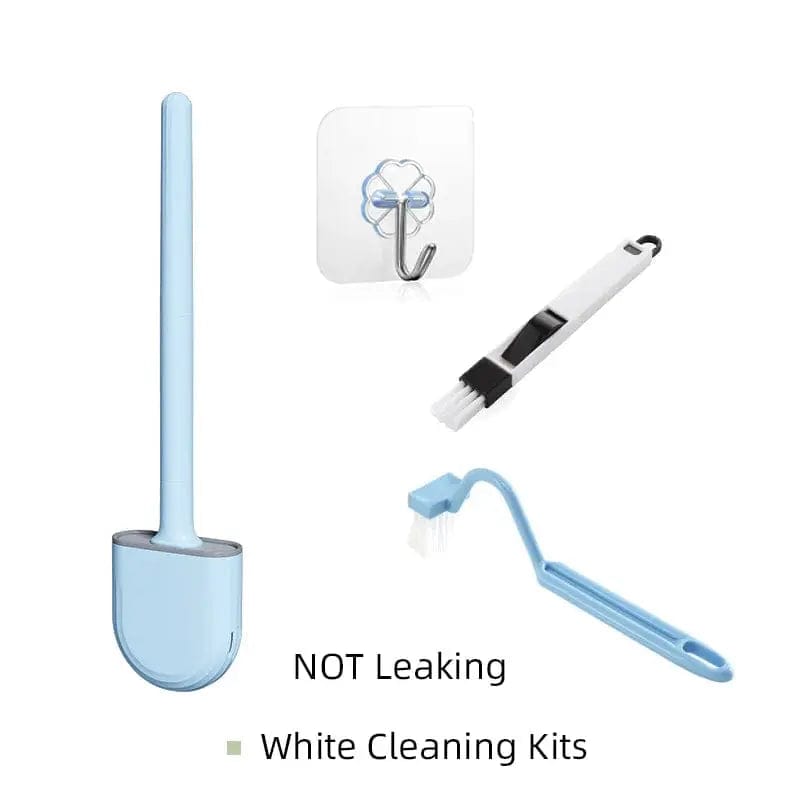 Blue wall-mounted flexible toilet brush set