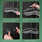 Four-step installation guide for the corner shelf