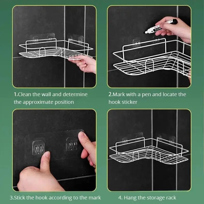 Four-step installation guide for the corner shelf