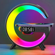 Wireless charging stand with RGB ring light, alarm clock and Bluetooth speaker