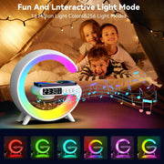 Wireless charging stand with RGB ring light, alarm clock and Bluetooth speaker
