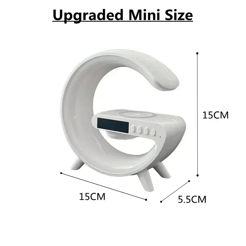 Wireless charging stand with RGB ring light, alarm clock and Bluetooth speaker