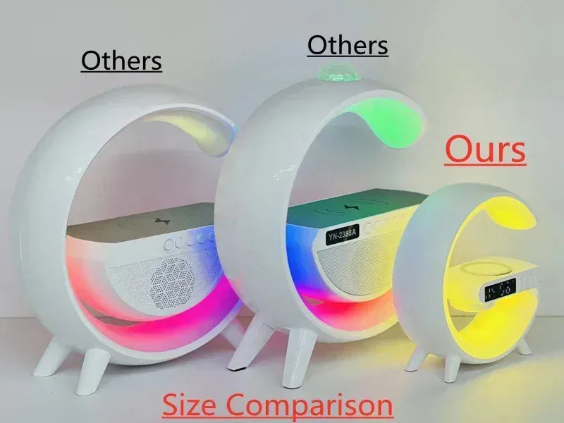 Wireless charging stand with RGB ring light, alarm clock and Bluetooth speaker