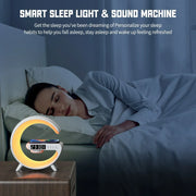 Wireless charging stand with RGB ring light, alarm clock and Bluetooth speaker