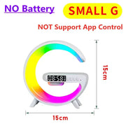 White wireless charging stand, no-battery version, showing the RGB ring light and clock display