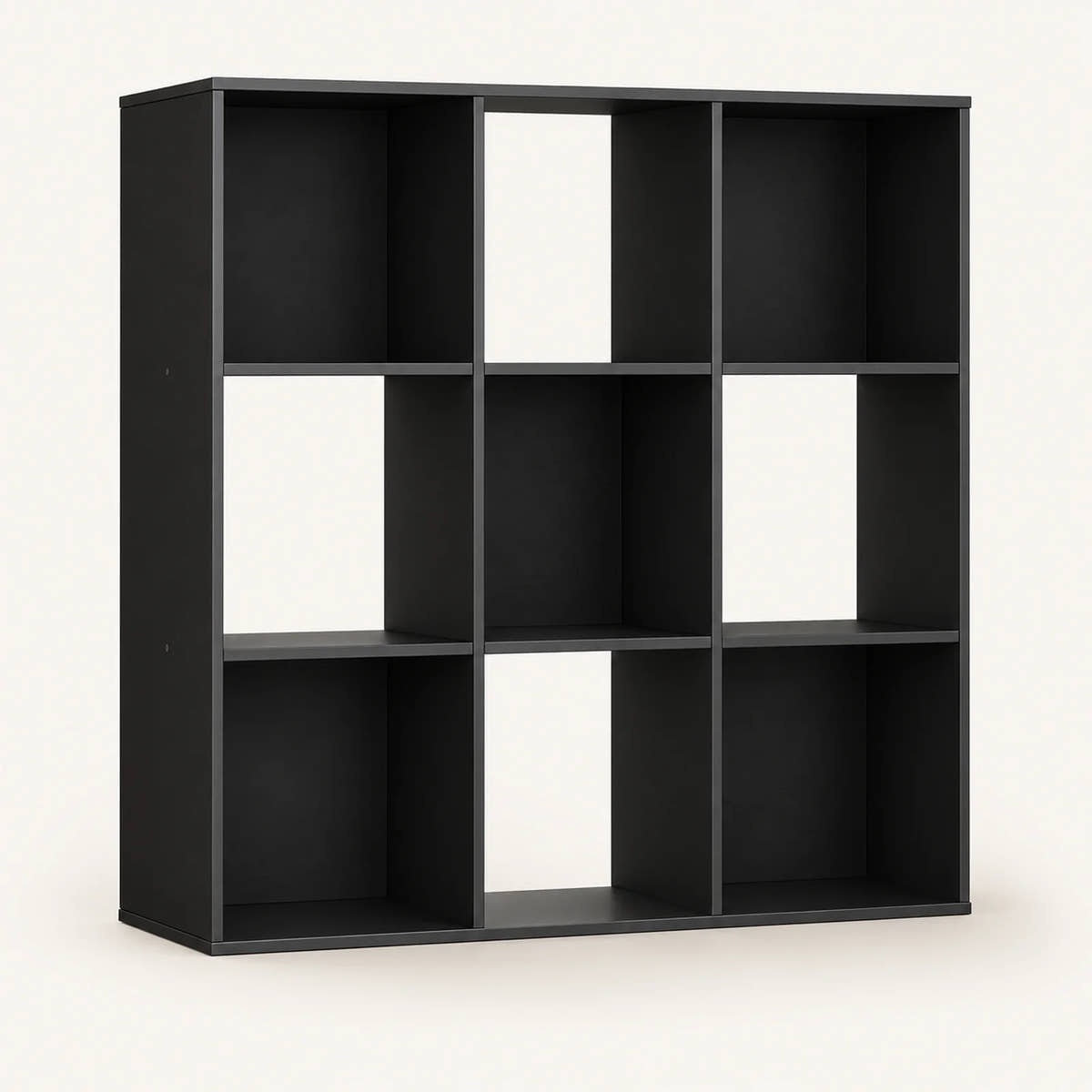 Black nine-cube storage bookcase