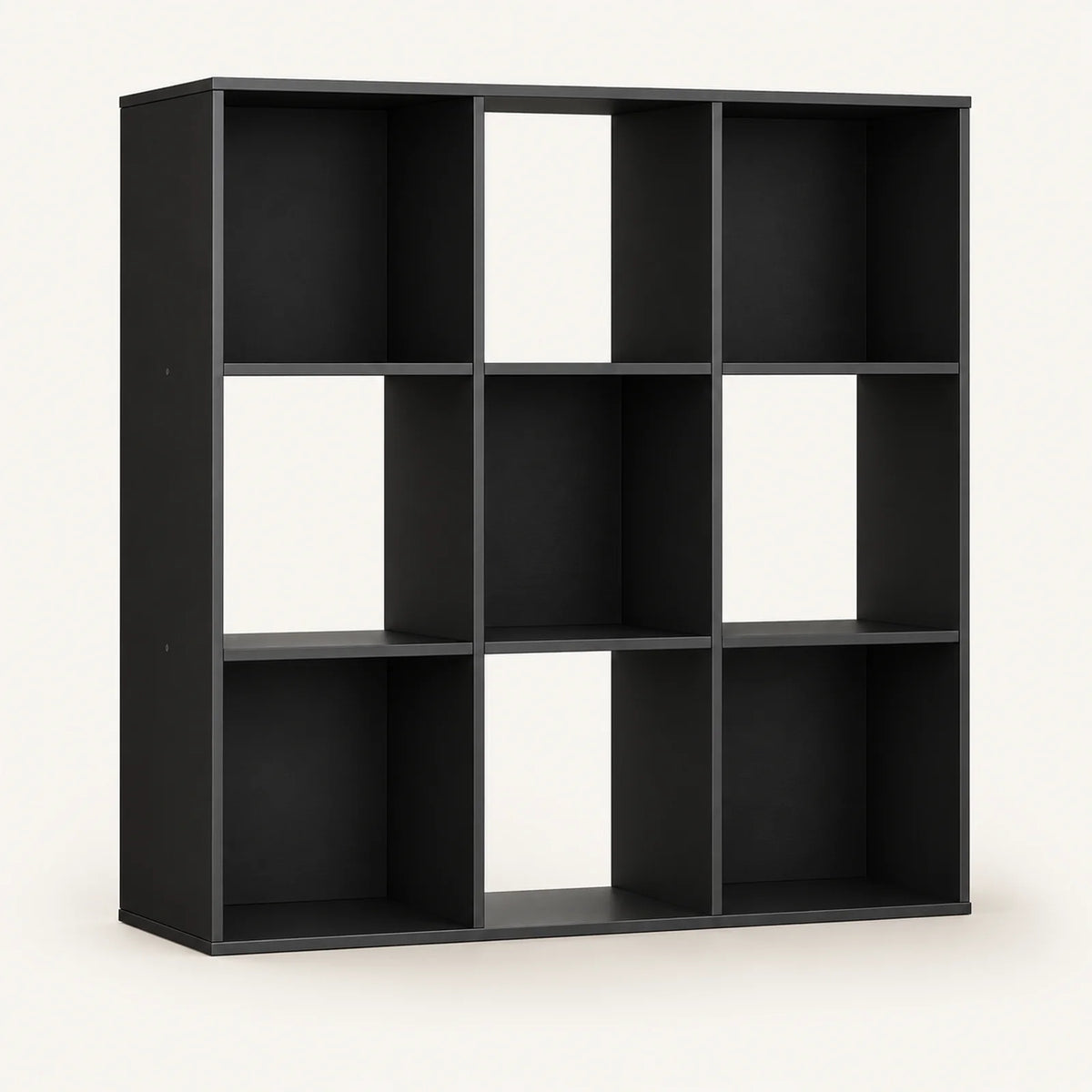 Black nine-cube storage bookcase