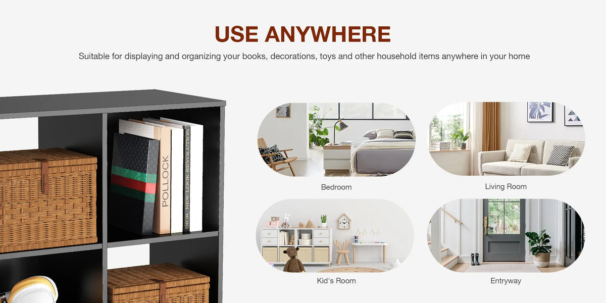 Wooden cube storage bookcase with open compartments
