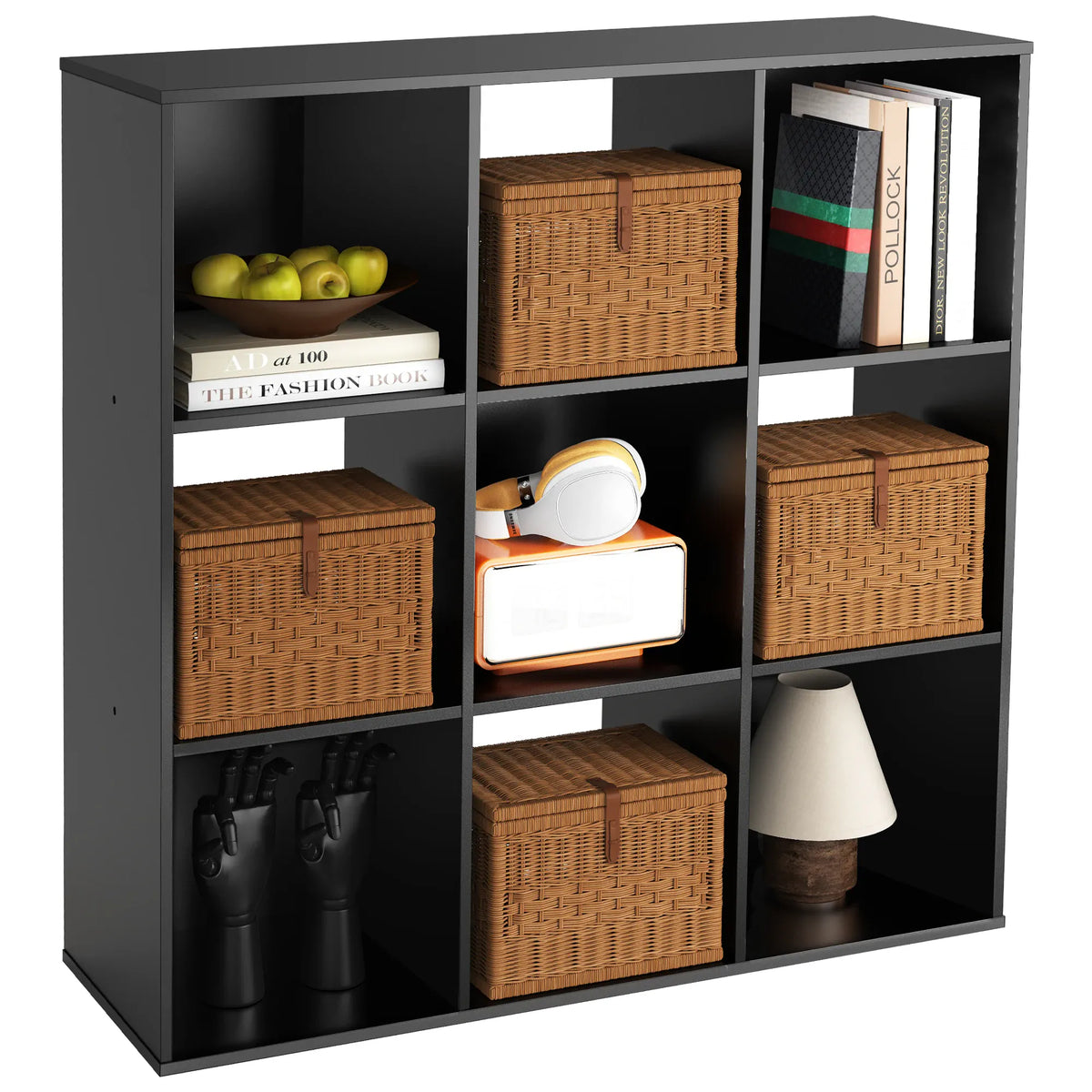 Wooden cube storage bookcase with open compartments
