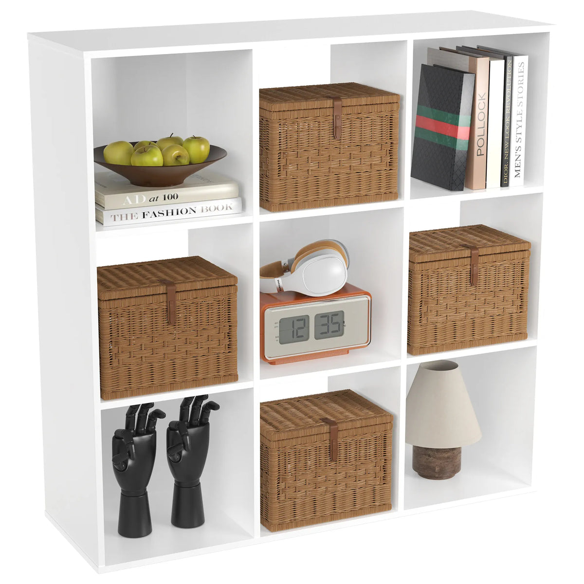Wooden cube storage bookcase with open compartments