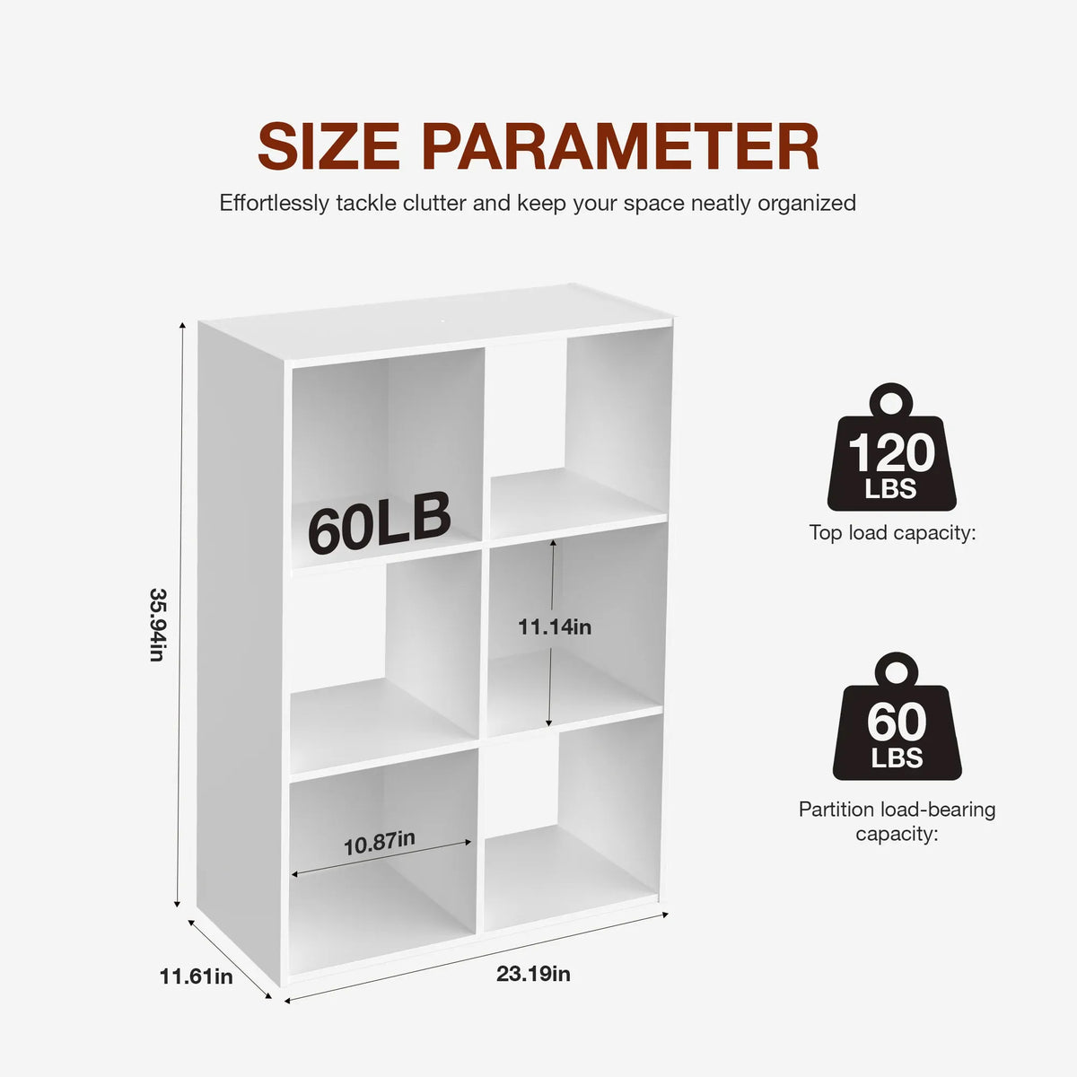 6-cube white wooden storage bookcase