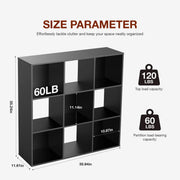 9-cube black wooden storage bookcase